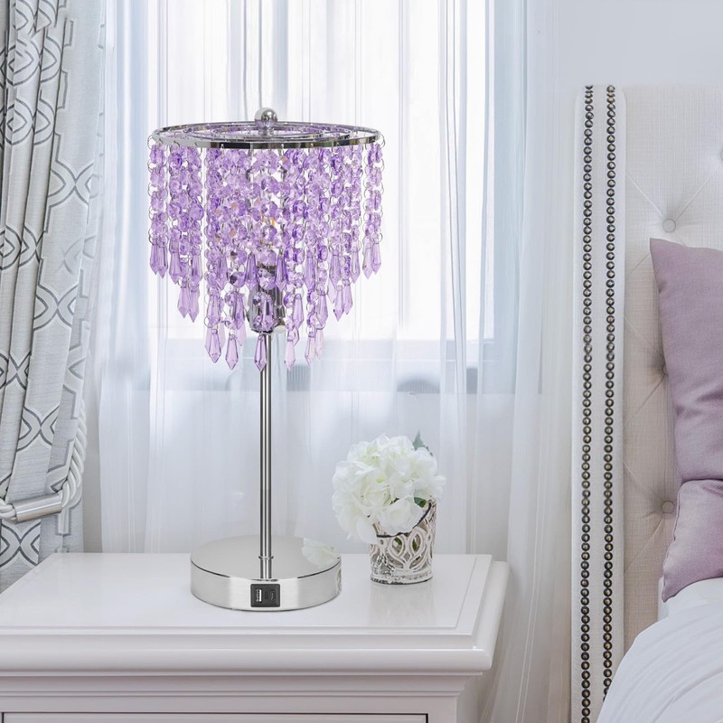 USB Bedside Crystal Lamp, 3 Way Dimmable Touch Nightstand Lamp