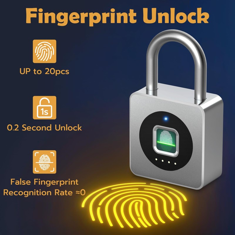 Pothunder Fingerprint Padlock with APP, Keyless Biometric Lock, Smart Waterproof