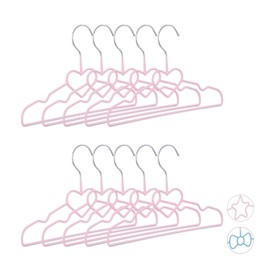 Relaxdays Children's Clothes Hangers Heart Set of 10 Wire Hangers, Baby Hangers, Decorative & Space-Saving, PVC, Metal, 30 cm, Pink