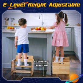 COSYLAND Robot Shaped Kids Step Stool with Handle - Height Adjustable 2 Step Stool for Toddlers - Stable Wooden Nursery Step Stool for Toilet Potty Training, Bathroom, Kitchen (Natural)