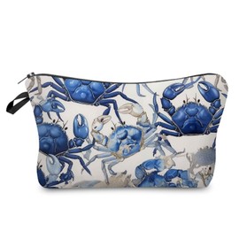 Livel lhood Blue Crabs Makeup Bag Small Organizer Bag Toiletry Zipper Pouch Watercolor Blue Crab Printed Cosmetic Bag Present for Crab Lovers Women Friends