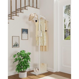 ENUMAIL Arcuate Garment Rack, T-shaped Coat Tree Freestanding, Metal Coat Racks, Natural Stable Rock Base, Suitable For Entrances, Corridors, Halls, 68.9in, White