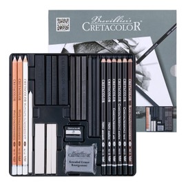 CRETACOLOR High-Quality Artist Set "Black & White Box" | 25-Piece Drawing Set | in Robust Metal Case