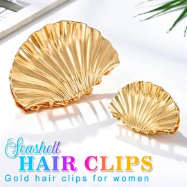 CAKURE Shell Claw Clips Metal Seashell Hair Clips Gold Hair Accessories for Women (Pack of 2) (a-gold)