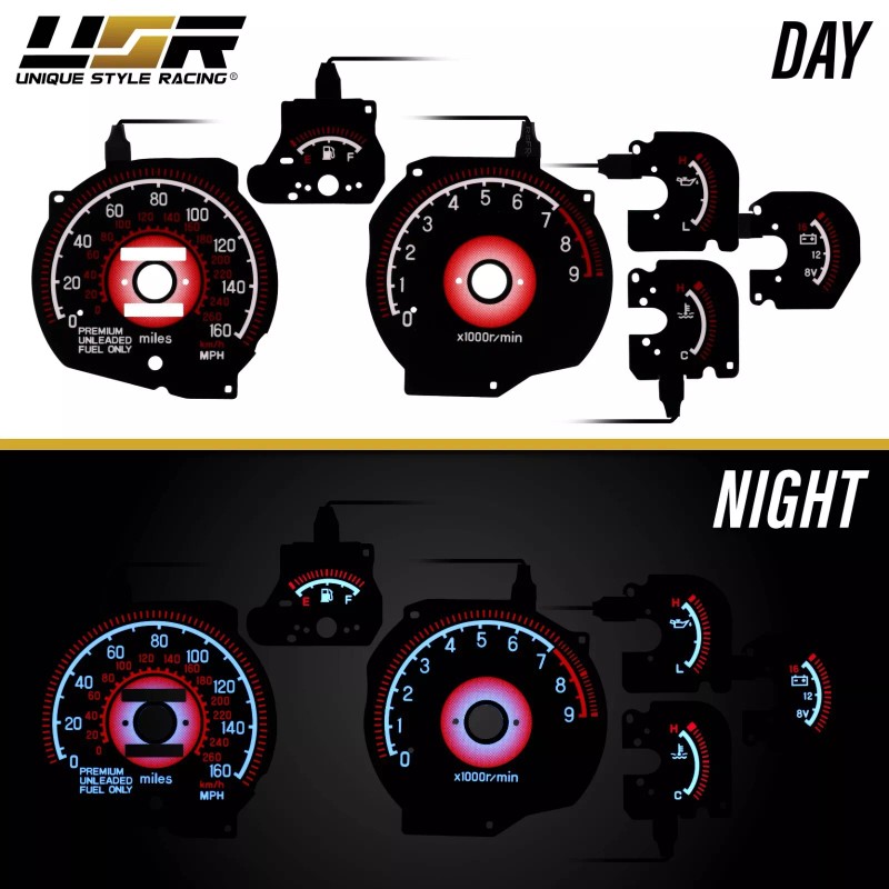Unique Style Racing (USR) RED Glow Gauge Black Overlay For