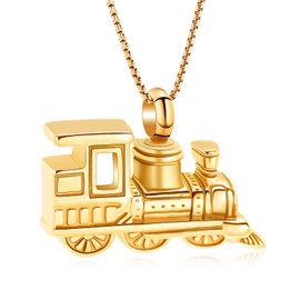 Stainless Steel Mini Train Cremation Jewelry For Ashes Memorial Urn Necklace Keepsake Urn Pendant For Loved Ones(Gold)