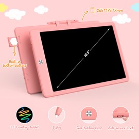 BUKEBU LCD Writing Tablet Doodle Board, Colorful Drawing Pad, Electronic Drawing Tablet, Drawing Pads,Travel Gifts for Kids Ages 3 4 5 6 7 8 Year Old Girls Boys (10.5 inch, Pink+Yellow)