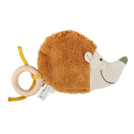Sigikid 39707 Crinkle Grasping Toy Hedgehog Green, Baby Toy Made of Organic Cotton with Crinkle Effect and Beech Wood Ring for Gripping Play for Babies and Children from 0-36 Months, Brown, 17 x 12 x