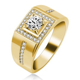 Uloveido 18K Yellow Gold Plated CZ Crystal Engagement Rings Promise Rings Anniversary Wedding Bands for Him Men (Gold, Size Q) KR201