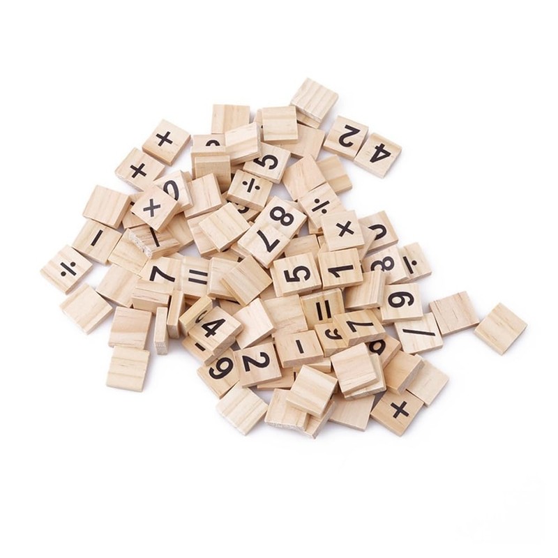 FONGKNOX 100Pcs Wooden Tiles Wooden Printed Numbers and Symbol Replacement