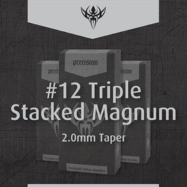 Precision Needles, Tattoo Needles #12 (0.35mm) Triple Stacked Magnum 2mm Long Taper, 9 Point Model 1209M3