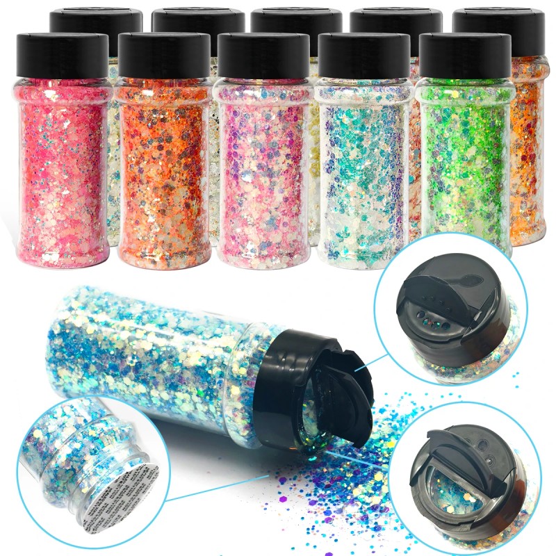24 Colors Gow in the Dark Chunky Fine Mix Glitter