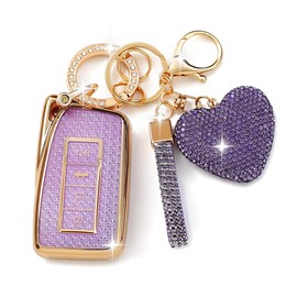Simocky Key Fob Cover with Diamond Keychain for Lexus Car Key Shell Compatible with Lexus RX ES GS LS NX RS GX LX RC LC Smart Remote Key Protector for Women (3/4 Buttons-Purple Heart)
