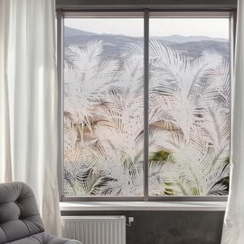 ChicSkin Modern Botanical Frosted Window Privacy Film, Etched Glass Window Film Decorative Abstract Plants, Thickened Floral Shadow Palm Leaf Window Cling Privacy Film 22.83"X47.24"