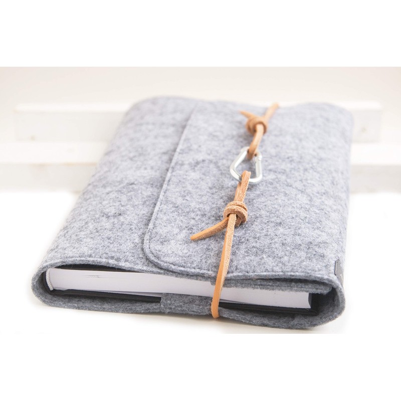 Calendar, A5 notebook, grey, felt leather book cover, retro vintage