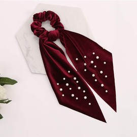 5 Pcs Velvet Scarf Hair Scrunchies Silk Ribbon Bow Scrunchies Super Soft Velvet Hair Ties Bowknot Scrunchies Bowknot Elegant Elastic Hair Bands Ponytail Holder (5 Packs B)