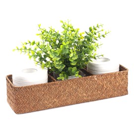 DOKOT Seagrass Toilet Tank Basket with 3 Section, Bathroom Toilet Paper Storage Baskets for Organizing (Natural)