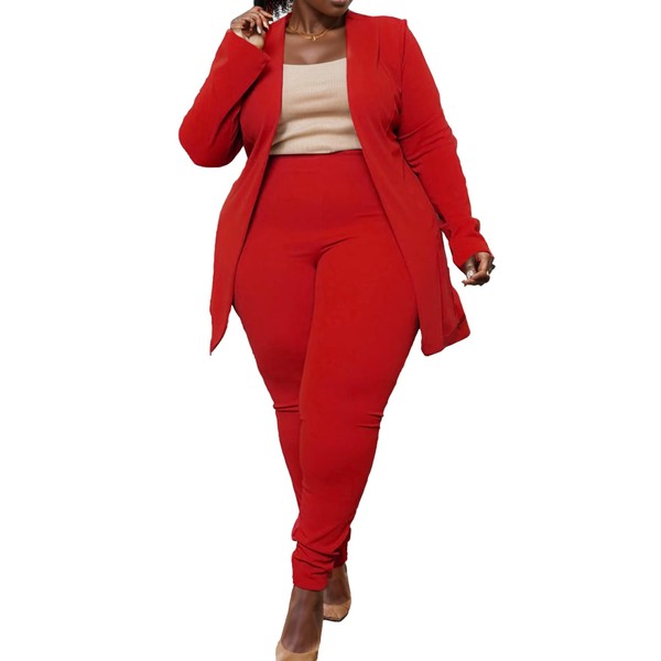 Vaimti Plus Size Casual Work Pants Suit Set Cropped Jacket