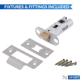 XFORT Tubular Latch, Satin Chrome, Tubular Door Latch For Internal Wooden Doors, (2 Pack, 65mm)