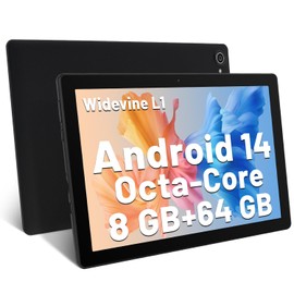 Tablet 10 Inch Android 14 Octa-Core 8GB RAM 64GB ROM (1TB TF) 1280x800 IPS Touchscreen GMS Certified Tablet PC 2.4GHz / 5GHz WiFi Bluetooth 5.3 Widevine L1 Dual Camera Speaker (Black)