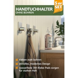 4smile 4smile Handtuchhalter ohne Bohren 5er Set - Moderne Design Handtuchhaken Bad Edelstahl, Haken selbstklebend mit Klebe-Pads - Stilvolle Klebehaken Wandhaken