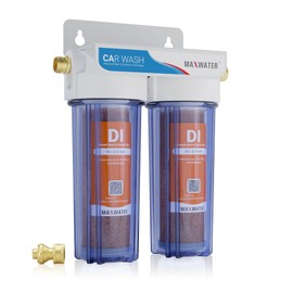 Max Water 2 Stage Deionized Spot Free Car Rinse Unit, Premium Water Deionizer for Spotless Car Wash Water System, RV and Motorcycle, No Towel Drying - 2 DI Filters with 45-80 PSI & 3/4" Inlet/Outlet