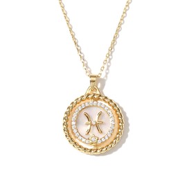 SELENICHAST 14K Gold Zodiac Necklace for Women,Gold Plated Rotatable 12 Constellation Astrology Necklaces,Pisces Jewelry for Women Birthday Gifts