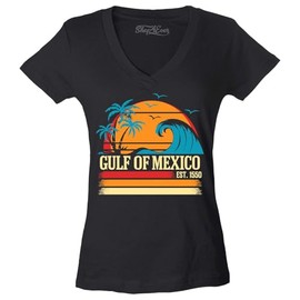 Gulf of Mexico Est. 1550 Retro Waves Women's V-Neck T-Shirt XX-LargeBlack