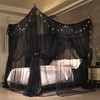 VETHIN 4 Corners Post Ruffle Princess Bed Canopy Curtain-Double Layer