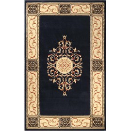 Superior Indoor Runner Rug, Jute Backing, Plush Floral Rugs for Hallway, Kitchen Floors, Office Floor Cover, Medallion Rugs, Elegant Medallion Collection, 6' x 9', Midnight Blue