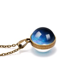 Solar System Necklace Universe Galaxy The Eight Planets Guardian Star Glow in Dark Double Side Glass Luminios Gemstone Ball Necklace for Women Men Friends Gift-8 Neptune