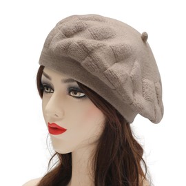 ZLYC French Beret Hat Reversieckered Solid Color Cashmere Warm Hat for Women Girls(Checkered Light Coffee)