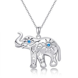 HUKKUN Elephant Necklace Sterling Silver Buddha Elephant Pendant Evil Eye Necklace Elephant Jewellery Gifts for Women Girls