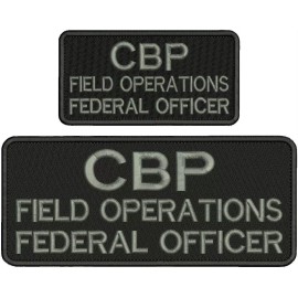 C B P F O F OFFICER EMBROIDERY PATCH 10X4 &6X3 HOOK ON BACK gray ON BLACK
