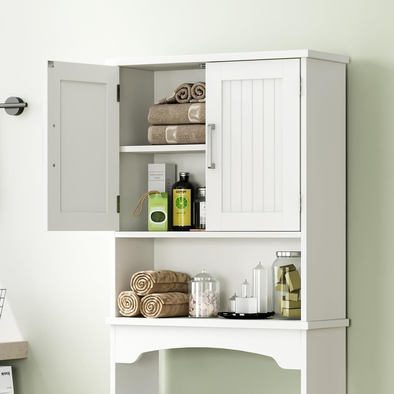 Space-Saving Bathroom Shelf Organizer Freestanding with Doors for Restroom