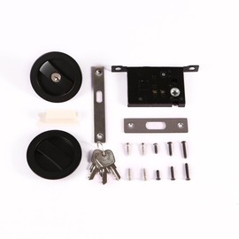 CCJH Invisible Barn Wood Sliding Door Gate Cup Handle Lock Hardware with Keys (Black (Dia-2.95")