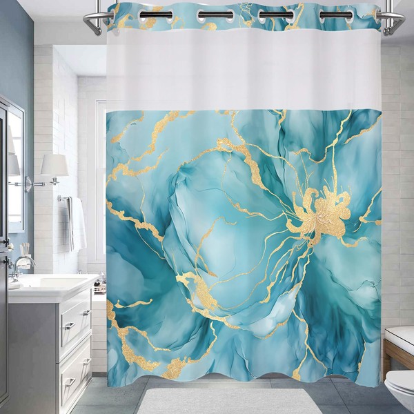 LYLYCTY No Hook Shower Curtain with Snap in Liner Set,