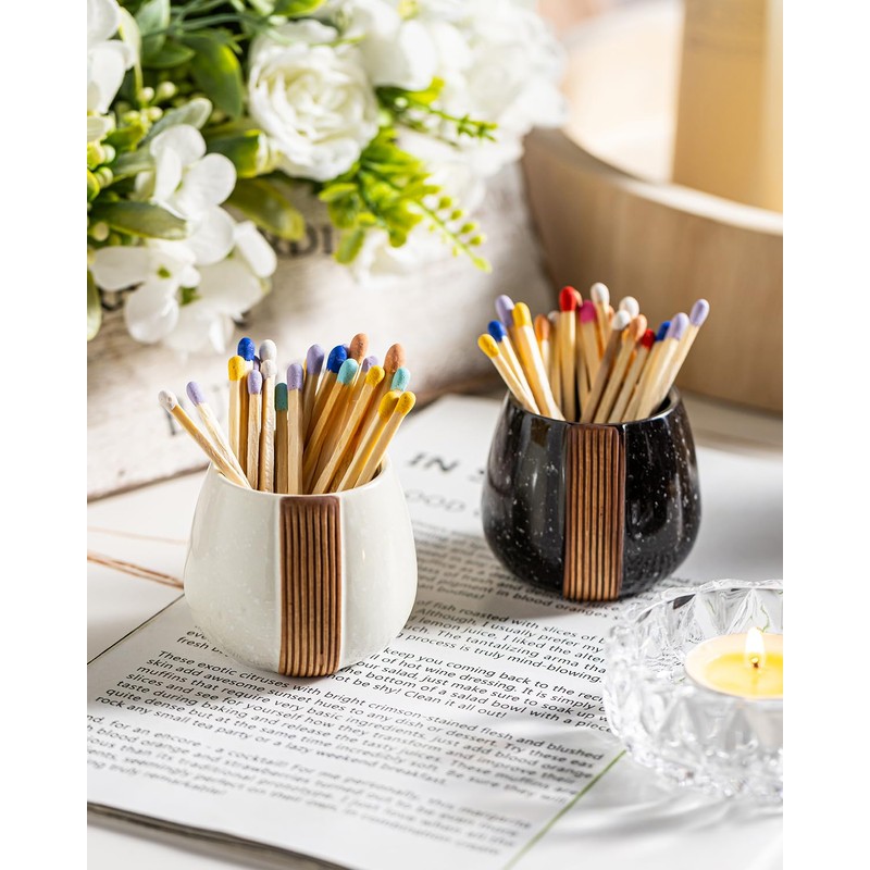Zoeeker Ceramic Match Holders with Striker - Matchstick Container Set
