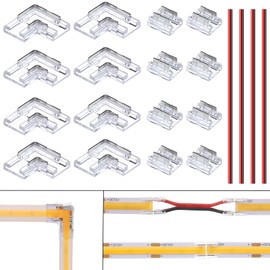 BENLUN 2PIN 8mm LED Strip Connector Kit 8pcs Gapless and 8pcs L-Shaped Connector for Solderless Single Color SMD COB LED Lights Strip Corner or Extended Connection