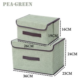 NCRGB Pack of 2 Fabric Foldable Storage Boxes with Lid, 26 x 19 x 16 cm, Fabric Storage Container with Lid, Wardrobe Organiser for Clothes Storage, Room Organisation, Light Green