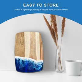 HALNYHYFD Acacia Wood Cutting Board with Resin Wave Design, Versatile Kitchen Chopping Board for Meat, Vegetables, Fruits, Cheese & Charcuterie, Blue Ocean Vibes Elegant Serving Tray, 14x9.8 Inches