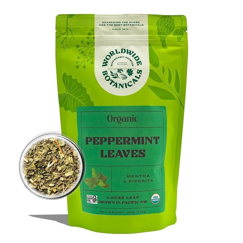 Worldwide Botanicals Organic Peppermint Loose Leaf Tea, 4 oz -