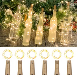 Etinga 6-Pack LED Bottle Lights with Dual Battery Pack, 6.6ft 20 LEDs, Twice The Runtime, Warm White for Indoor & Outdoor Christmas Décor.(6 Pack, Warm White（Dual Battery Pack）)