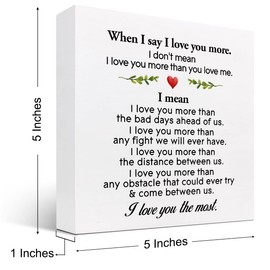 When I Say I Love You More I Love You Most Wooden Box Sign Desk Decor, Romantic Quote Wood Block Sign for Home Bedroom Farmhouse Shelf Table Decor