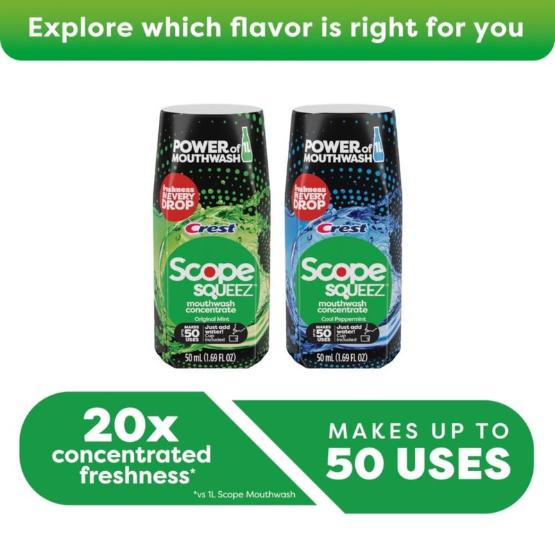 Crest Scope Squeez Mouthwash Concentrate, Original Mint Flavor, 50mL Bottle,