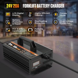 24V 20A Forklift Battery Charger, 24 Volt Forklift Charger Smart Automatic 24V Battery Charger Lead Acid Battery 24 Volt Trickle Charger for Forklift, Golf Cart, Floor Scrubber
