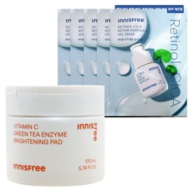 Innisfree Vita C Green Tea Enzyme Blemish Toning Pads 60 sheets + Retinol Cica Trace Ampoule Gel Mask (23mL) 5 sheets / 이니스프리 비타C 그린티 엔자임 잡티 토닝 패드 60매+레티놀 시카 흔적 앰플 겔 마스크 (23mL) 5매
