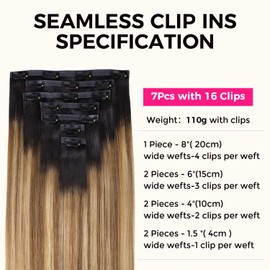Lashey PU Clip in Hair Extensions Straight 110g 7pcs Seamless Clip in Hair Extensions 18 Inch Balayage Ash Brown to Honey Blonde Real Human Hair Extensions Natural Hair for Black Women