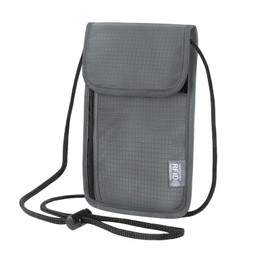 Playexen Neck Pouch Men & Women with RFID Travel Wallet Protection Soft with 6 Compartments Passport Organiser Lightweight with Adjustable Shoulder Strap for Smartphone Passport Money Cards, gray,