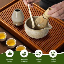 Matcha Set, 5 Pcs Matcha Kit Includes Matcha Bowl, Matcha Whisk, Whisk Stand, Bamboo Scoop, Spoon Rest, Japanese Tea Set for Matcha Lovers (Powder Not Included) (Kiln-Changed White)
